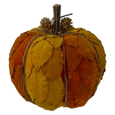 7.5" Orange and Brown Fall Harvest Tabletop Pumpkin