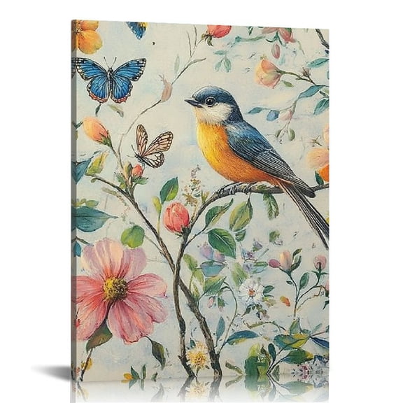 FCXZI Birds Flowers Butterfly Wall Art Canvas Print Home Decor for Living Room Bathroom Bedroom Office - Perfect Gift Idea for Various Occasions 12x16in