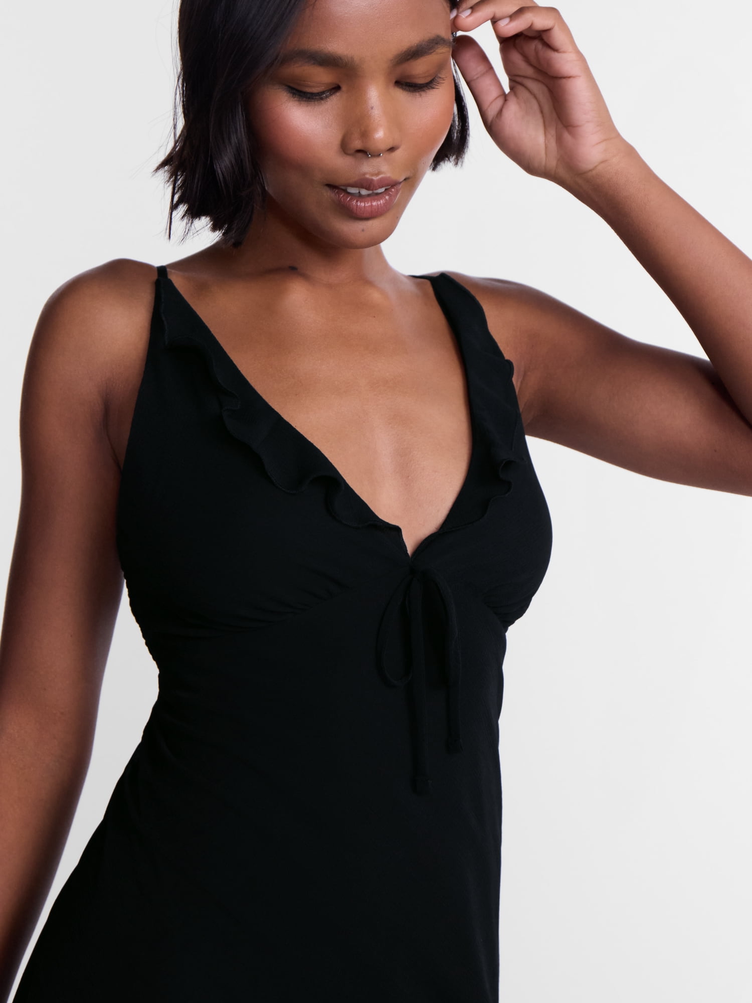 No Boundaries Ruffle V Neck Maxi Dress, Women's XXS-XXL