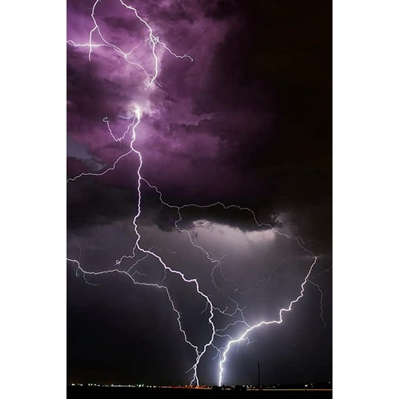 Iconic Arts Laminated 24x36 inches Poster: Colorado Storm Lightning Weather Thunderstorm Night Nighttime Evening Strike Electrical Nature Outdoors Sky Cloud Rain