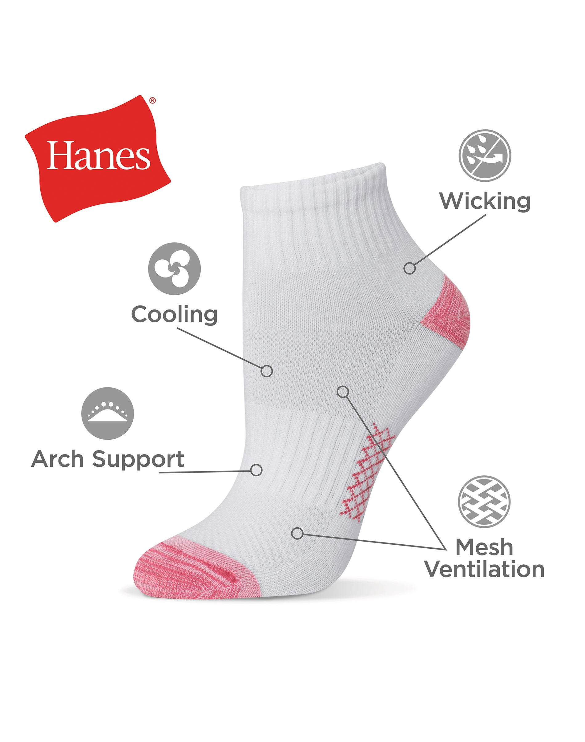 Hanes X-Temp Women's Ankle Socks, Extended Sizes, 6-Pairs Gray/Black 8-12