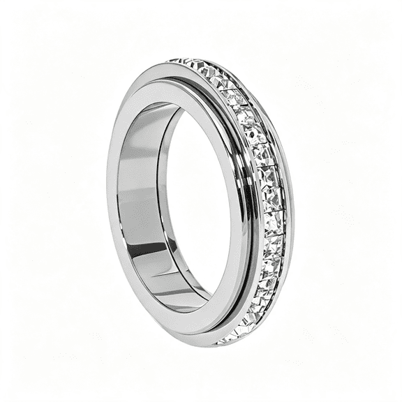DESIGNICE Anxiety Rings Titanium Steel Spinner Fidget Band Rings for Women Ladies Cubic Zirconia Relieving Anxiety Wedding Promise Lucky Statement Rings Comfort Fit Size 5 to 12
