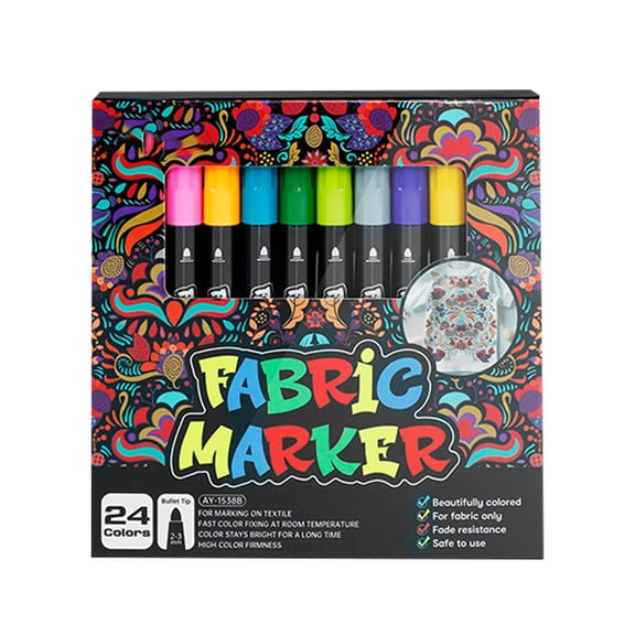 24 Colors Fine Tip Fabric Paint Markers Washable Ink For Tote Bags Shoes Clothing DIY Craft Drawing