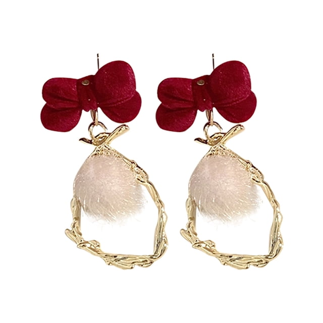 WILLBEST Boucles d'Oreilles en Velours Rouge avec Nœud pour Femmes Automne Hiver Bijoux de Mode Accessoires pour Cheveux