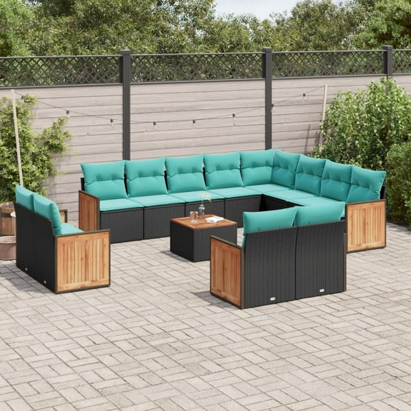 vidaXL 13 Piece Patio Sofa Set with Cushions Black Poly Rattan