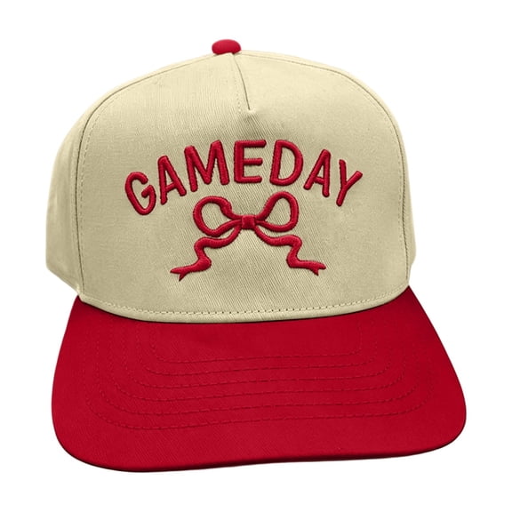 Game Day Hat Women Men Vintage Embroidered 2-Tone Baseball Cap Adjustable Baseball Trucker Hat,Red