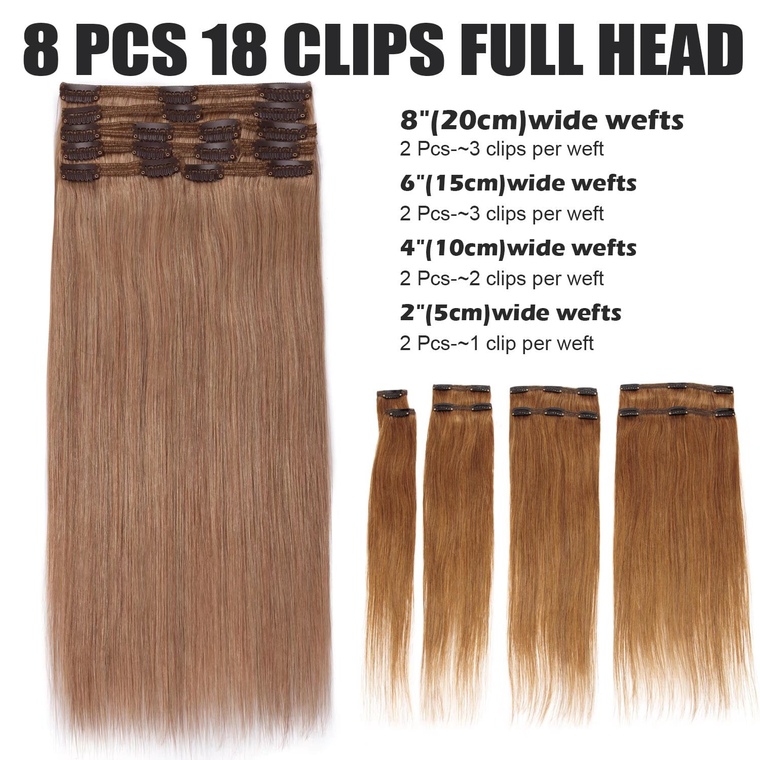 Benehair 100% Real Remy Human Hair Extensions Clip In Thick Double Weft Full Head 10"-24" Blonde Women Caramel Hair
