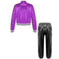 thumbnail image 5 of renvena Boys Girls Jazz Hip Hop Dance Bomber Jacket with Jogger Sweatpants Set 2Pcs Sports Suit Purple&Black 10, 5 of 7
