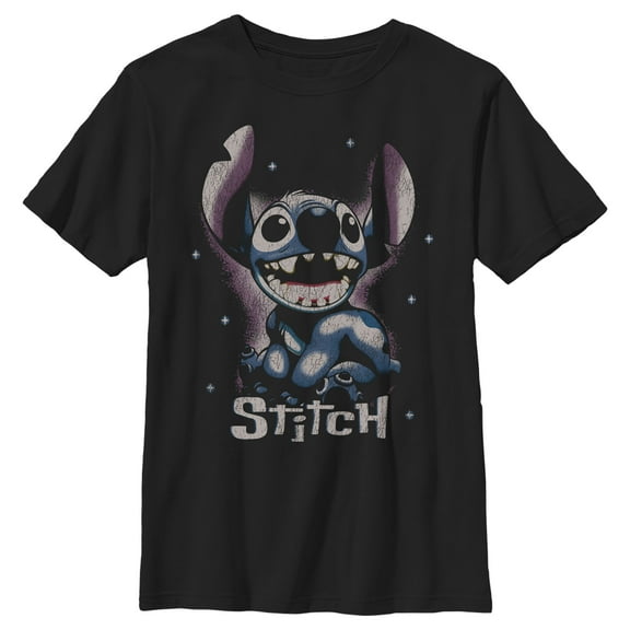 Boy's Lilo & Stitch Distressed Airbrushed Stitch Portrait  Graphic Tee Black Medium