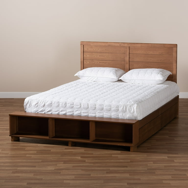 Baxton Studio Alba Modern Transitional Ash Walnut Brown Finished Wood Full Size 4-Drawer Platform Storage Bed with Built-In Shelves Baxton Studio Alba Modern Transitional Ash Walnut Brown Finished Wood Full Size 4-Drawer Platform Storage Bed with Built-In Shelves