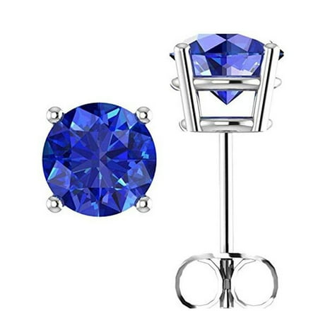 14k White Gold Sterling Silver 1 Ct Round CZ Stud Earrings