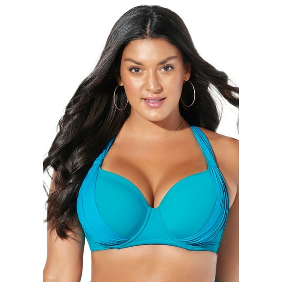Swimsuits for All Women's Bra Sized Drape Front Underwire Bikini Top