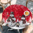 thumbnail image 2 of Red Christmas Round Tablecloth, Fitted Table Cover with Elastic for 36"-44" Round Tables, Snowman Snowflake Winter Birds Table Cloth Outdoor Indoor Dinning Party Waterproof Tablecloths, 2 of 7