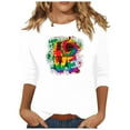 thumbnail image 1 of Birdeem Mode pour Femmes Manches Trois Quarts Rétro Col Rond de Noël Imprimé Hauts Amples Blouse Manches Trois Quarts, 1 of 1