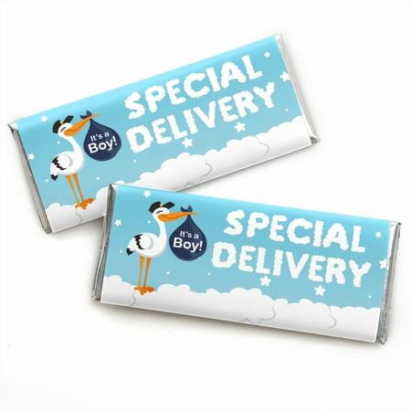 Boy Special Delivery - Candy Bar Wrapper Blue It’s A Boy Stork Baby Shower Favors - Set of 24