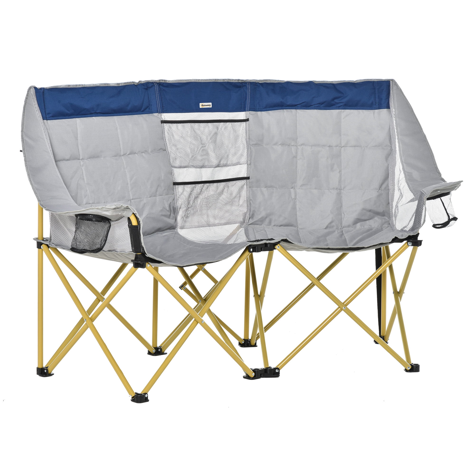 Outsunny Double Seat Camping Chair Folding Lawn Loveseat w/ Storage