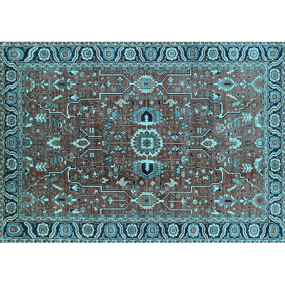 Ahgly Company Indoor Rectangle Oriental Light Blue Traditional Area Rugs, 7' x 9'