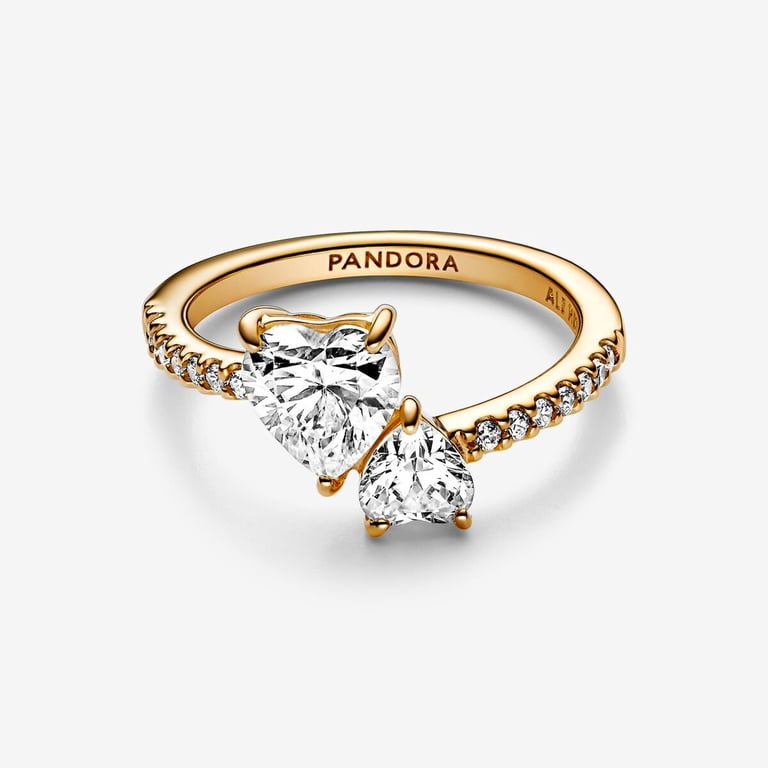 Pandora Double Heart Sparkling Ring Gold (7) - Walmart.com