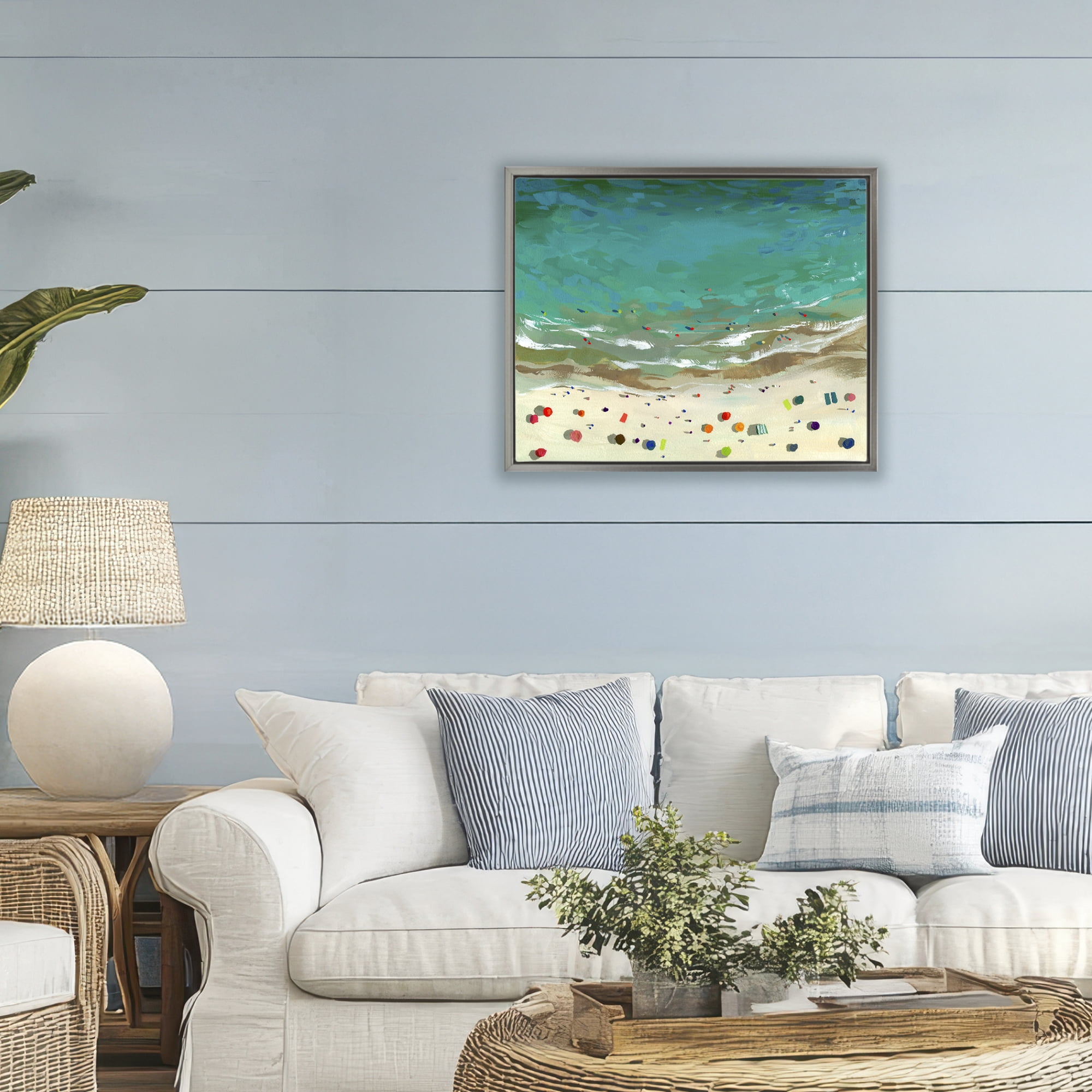 Stupell Industries Aerial Turquoise Shoreline Gray Framed Floater Canvas Wall Art, design by Brook Page