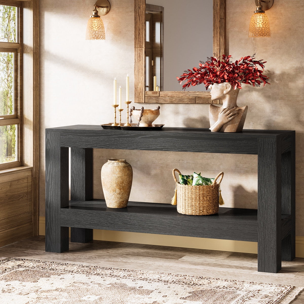 Tribesigns 62.99" Long Wood Console Table, Farmhouse 2-Tier Entryway Table Sofa Table
