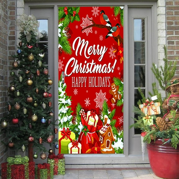 Christmas Door stickers Decorations Merry Christmas Door Banner Red Xmas Hanging Banner for Winter Holiday Christmas Party Decorations wall sticker,SP-F846,S(38.5x200cmx2Pcs)
