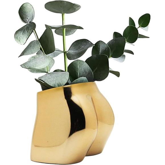 Vase en Or pour Fesses Homme Femme, Vase à Fesses pour Fleurs, en Métal, Petits Pains en Acier, Décoration de Salle de Bain Boho, Décoration Amusante pour la Maison, Pot de Plante Coquin Porte-Crayon Cadeau Fierté Gay (Or)