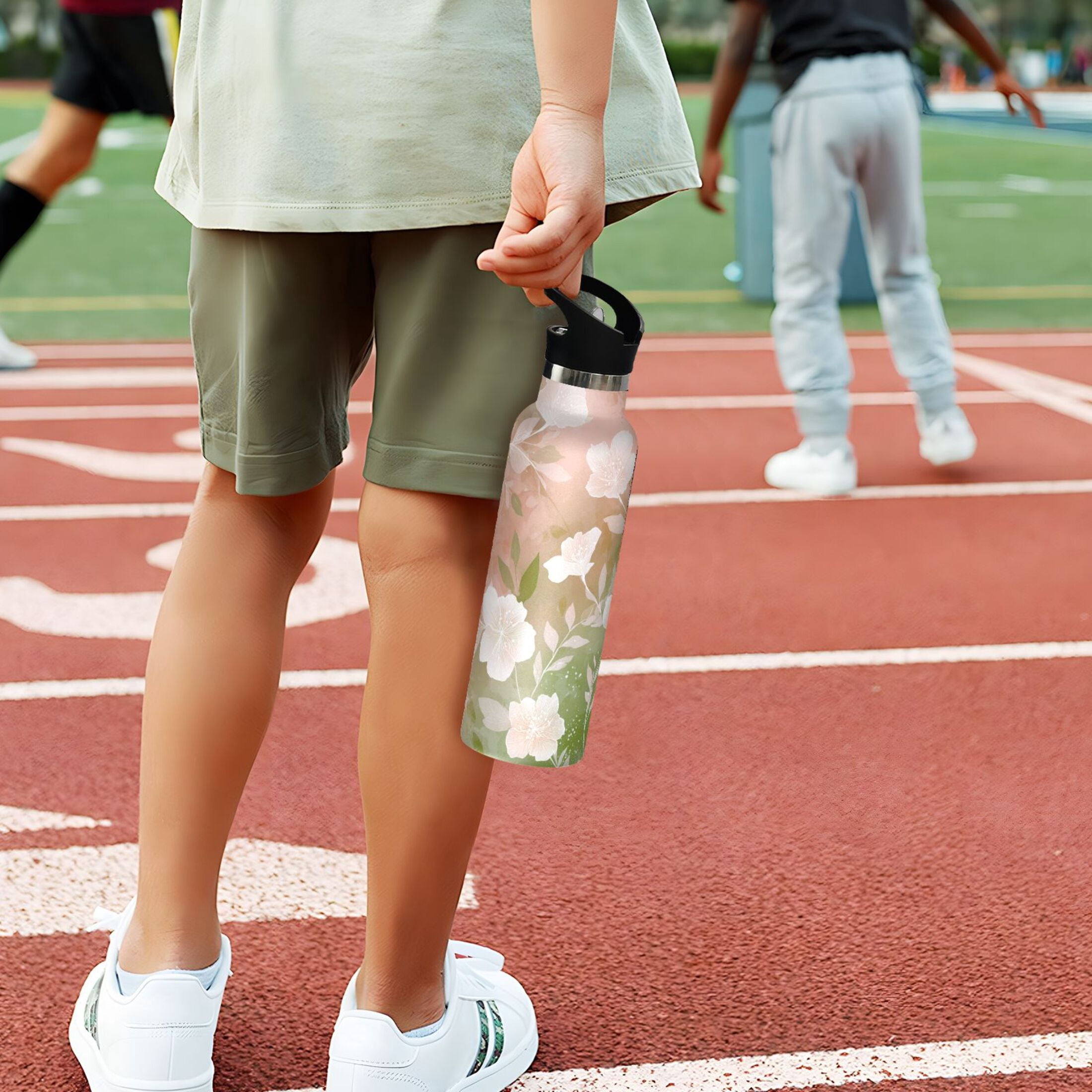 Kids Insulated Stainless Steel Sports Water Bottle 600ml (20oz) Gradient Elegant Floral