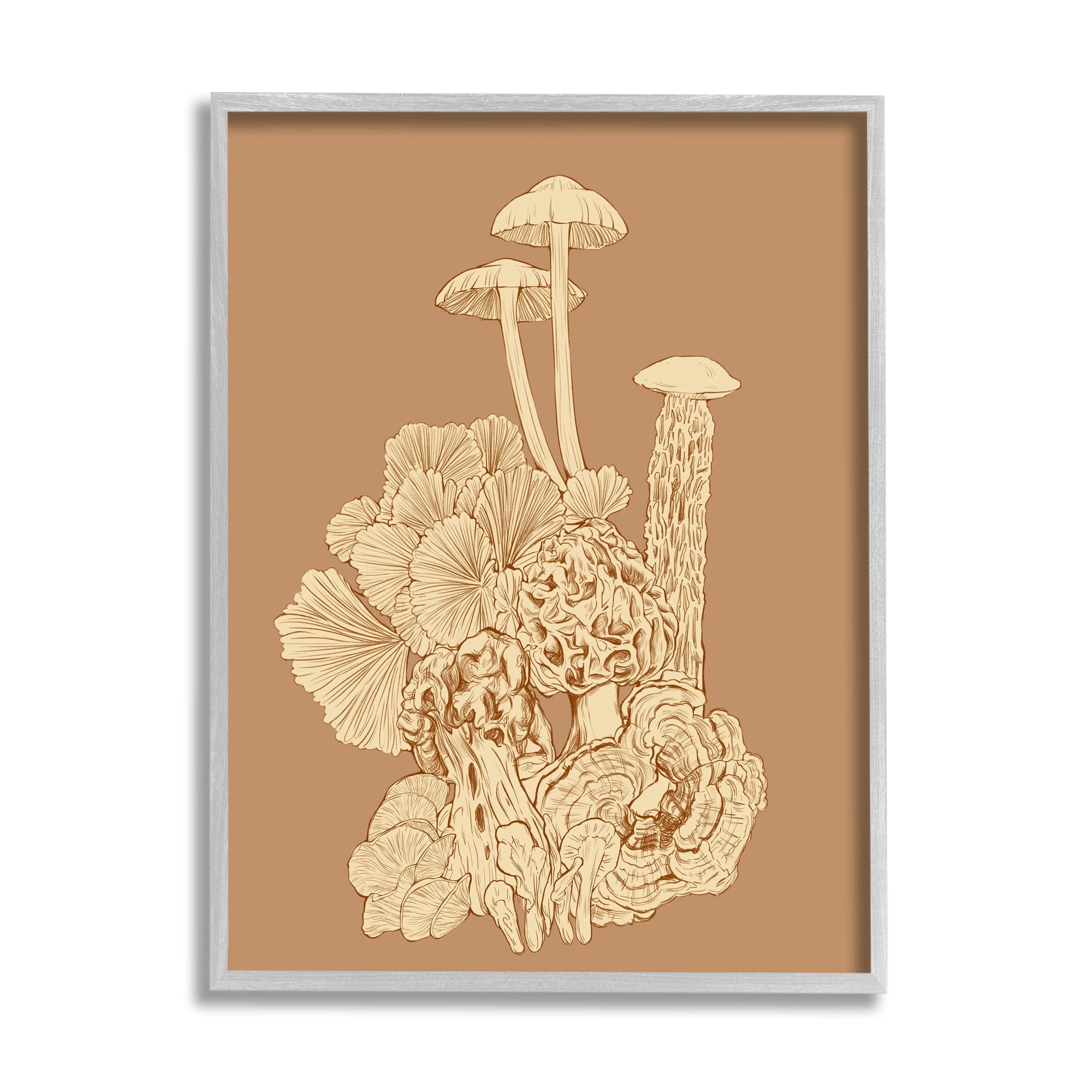 Stupell Industries Detailed Mushrooms Forest Flora Nature Plants Arrangement Graphic Art Gray Framed Art Print Wall Art, Design by Ziwei Li