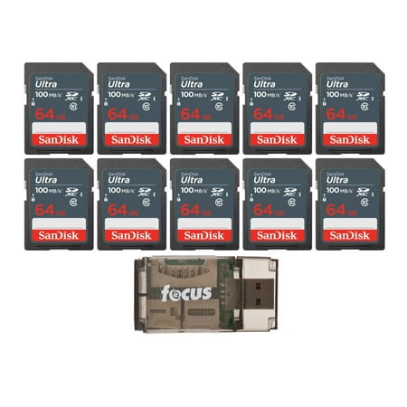 SanDisk 64GB Ultra SDHC UHS-I Memory Card (10-Pack) with Focus USB Card Reader