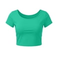 thumbnail image 1 of VSSSJ Crop Tops pour Femmes Manches Courtes Col Rond Extensible Chemise Décontractée Ajustée Solide Confortable Été Basique T-Shirts Courts Vert Armée Taille Unique, 1 of 5