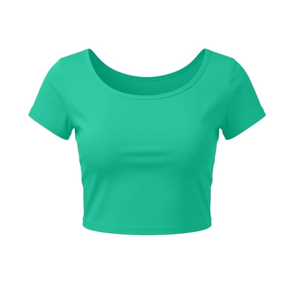 XPMWRP Women's Crop T-Shirts Solid Color Casual Short Sleeve Spring Fashion Tee Tops Army Green Free Size