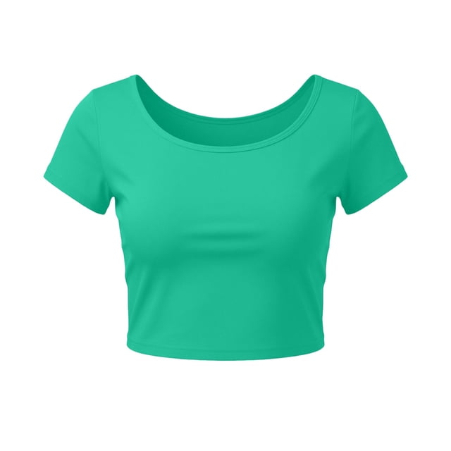 VSSSJ Crop Tops pour Femmes Manches Courtes Col Rond Extensible Chemise Décontractée Ajustée Solide Confortable Été Basique T-Shirts Courts Vert Armée Taille Unique