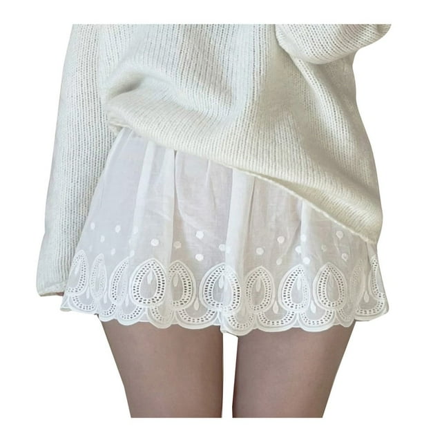 Women‘s Lace Shirt Extender Layering Fake Top Lower Sweep Half-Length Plus Size A Version Underskirt Black L