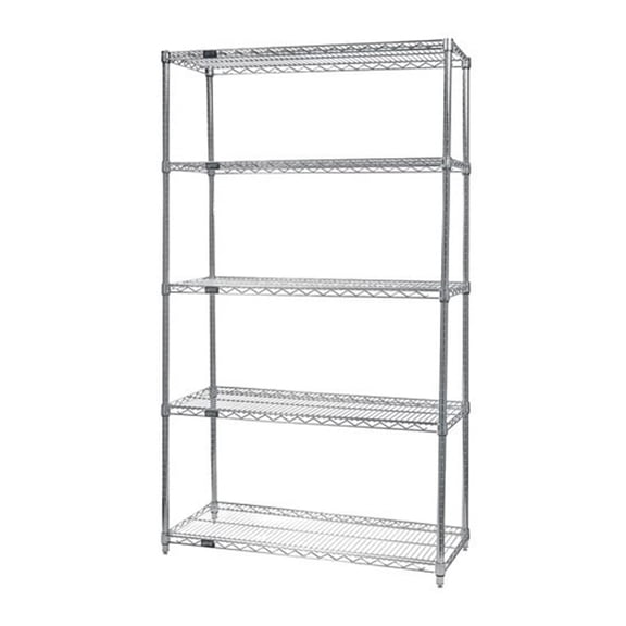 Wire Shelving Starter Kit, 48"W x 12"D x 86"H, 600 - 800 lb. capacity, includes (5) wire shelves and (4) posts, 304 stainless steel, NSF, shipped KD