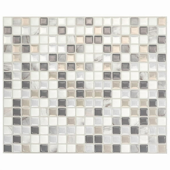 Smart Tiles Dosseret Autocollant à Peler et Coller, 5 Carreaux Adhésifs, Minimo Beige/gris/blanc, 11,55 Pouces X 9,64 Pouces