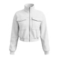 thumbnail image 6 of DeHolifer Womens Cropped Jacket Stand Collar Full Zipper Solid Color Fall Winter Trendy Jacket White XL, 6 of 6