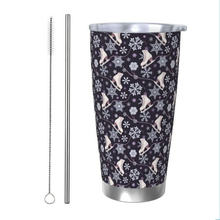 

Cauagu Elegant ice skates snowflakes A Pattern 20oz Tumbler Stainless Steel Vacuum Insulated Tumbler with Lid Insulated Coffee Mug Thermal Cup with Splash Proof Sliding Lid-Straw Two-piece Set