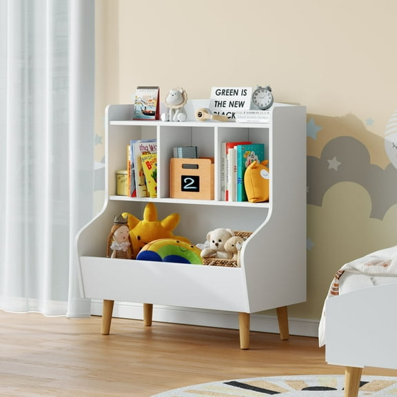 AACULPET Kids Bookshelf and Toy Storage Organizer, Wooden Toddler Bookshelf for Kids’ Rooms, 3 Tier Nursery Book Shelves, Small White Bookcase for Playroom, Bedroom, Classroom