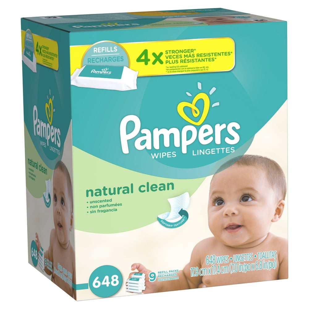 Pampers Baby Wipes, Natural Clean, 9 Refill Packs, 648 Total Wipes