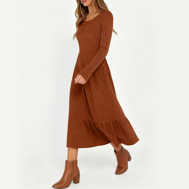green emerald velvet dress Elegant Solid Ribbed Knitted Maxi Dress Women O-neck Short Sleeve Plea –  Mega Mart Center main image 1