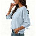 thumbnail image 4 of Breezora Women's Summer Casual Knit Tops 3/4 Sleeve Crew Neck Lightweight Ribbed Pullover Sweater For Weekend Outing, 4 of 7