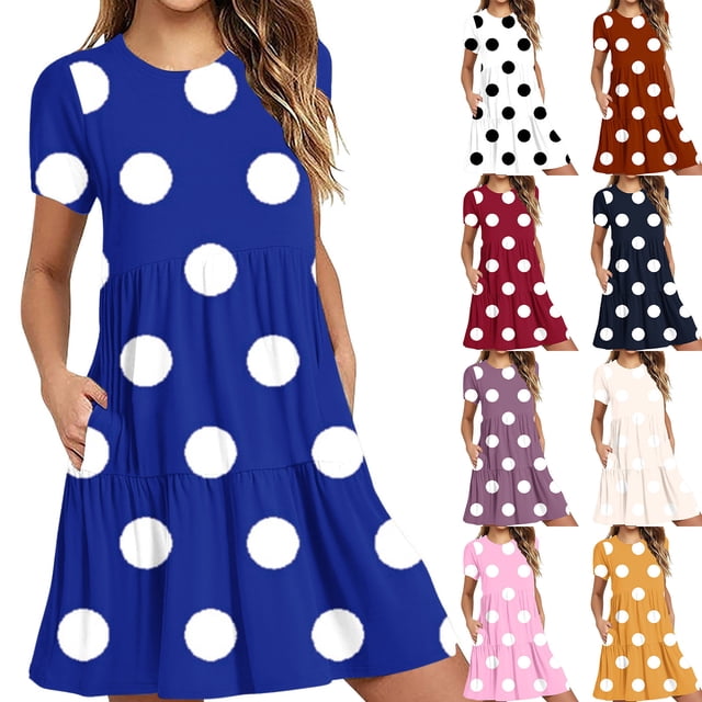 Sentmoon Robes Décontractées pour Femmes avec Poches Manches Courtes Col Rond Robe Maxi pour Femmes 2026 Été Coupe Régulière Extensible Boho Robe Soleil pour Femmes pour la Plage et les Vacances L
