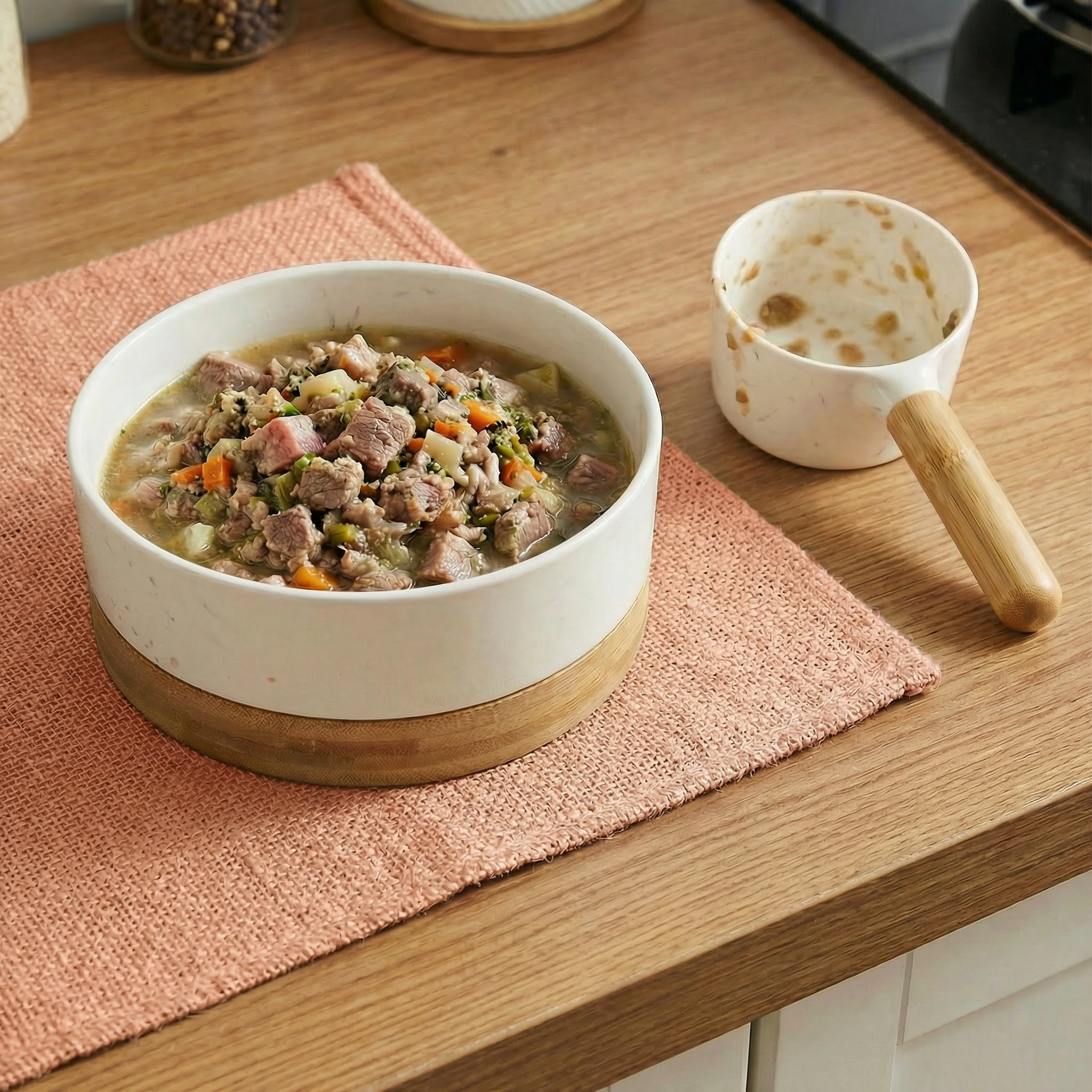 Oodles Dishwasher Safe Speckled Dog Bowl & Scoop Feeding Set, White, One Size