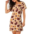 thumbnail image 2 of Balery Thanksgiving Turkey and Pumpkin Pattern Womens Short Sleeve Sleepshirt Scoopneck Cute Nightdress Comfy Nightgown Loungewear Dress, 2 of 6