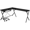 thumbnail image 1 of ACME Demas Glass Top L-Shaped Computer Desk with Computer Holder in Black, 1 of 7