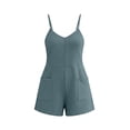 thumbnail image 5 of Rompers for Women Waffle Summer Casual Sleeveless Short Overalls Spaghetti Strap Shorts Jumpsuit with Pockets Mint Green, 5 of 9