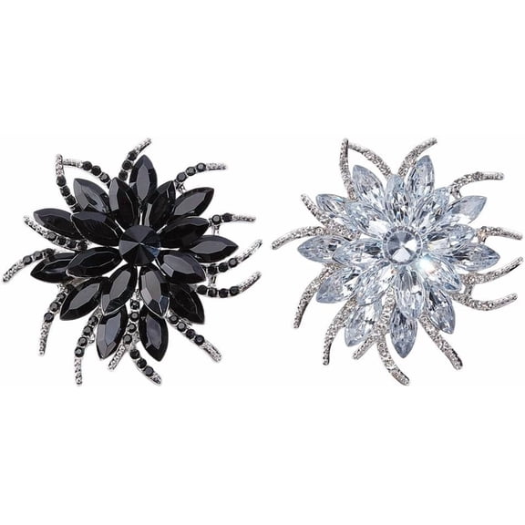 2 Colors Rhinestone Flower Brooches Shiny Large Brooches Flower Brooch Pin for Women Wedding Birthday Dance Party Dress Ceremony Clothes Hat Bag Decorative Jewelry Accessories Silver