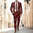 thumbnail image 2 of ZHOUCHANKIDS Mens Valentine's Day Two Piece Suit Set Featuring A Full Rose Print Design On Jacket And Pants Red XL, 2 of 6