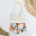 thumbnail image 5 of WREESH Womens Two Piece Swimsuit Halter Bikini Set Athletic Bathing Suits with Chest Pad Without Underwire Print Deep V High-Waisted Patchwork Swimming Trunks Split Swimsuit Yellow, 5 of 9