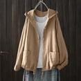 thumbnail image 5 of IUYRTFE Women's Cotton Linen Zip Up Hooded Jacket Long Sleeve Relaxed Fit Casual Lightweight Coat, 5 of 6